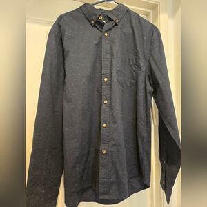 Old Navy Men's Dark Blue Speckled Button Down SLIM FIT Shirt, Size L